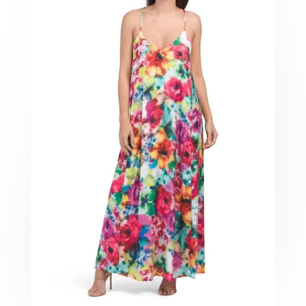 Nicole‎ Miller New York Watercolor Floral Maxi Dress Size M – Bright Multicolor